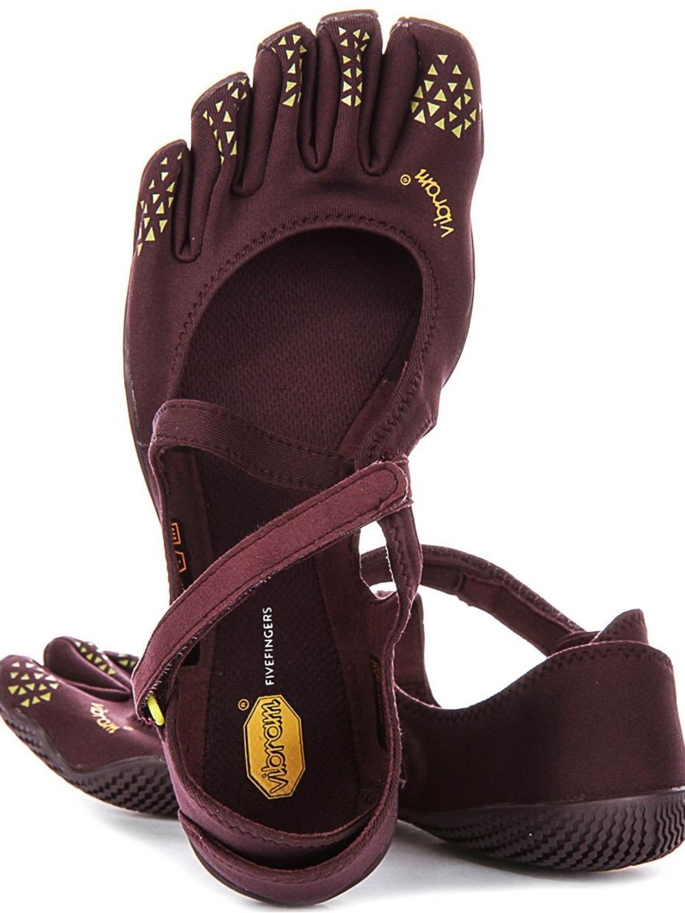 Vibram Women's Maroon FiveFingers Strappy Toe Shoes with Yellow Accents